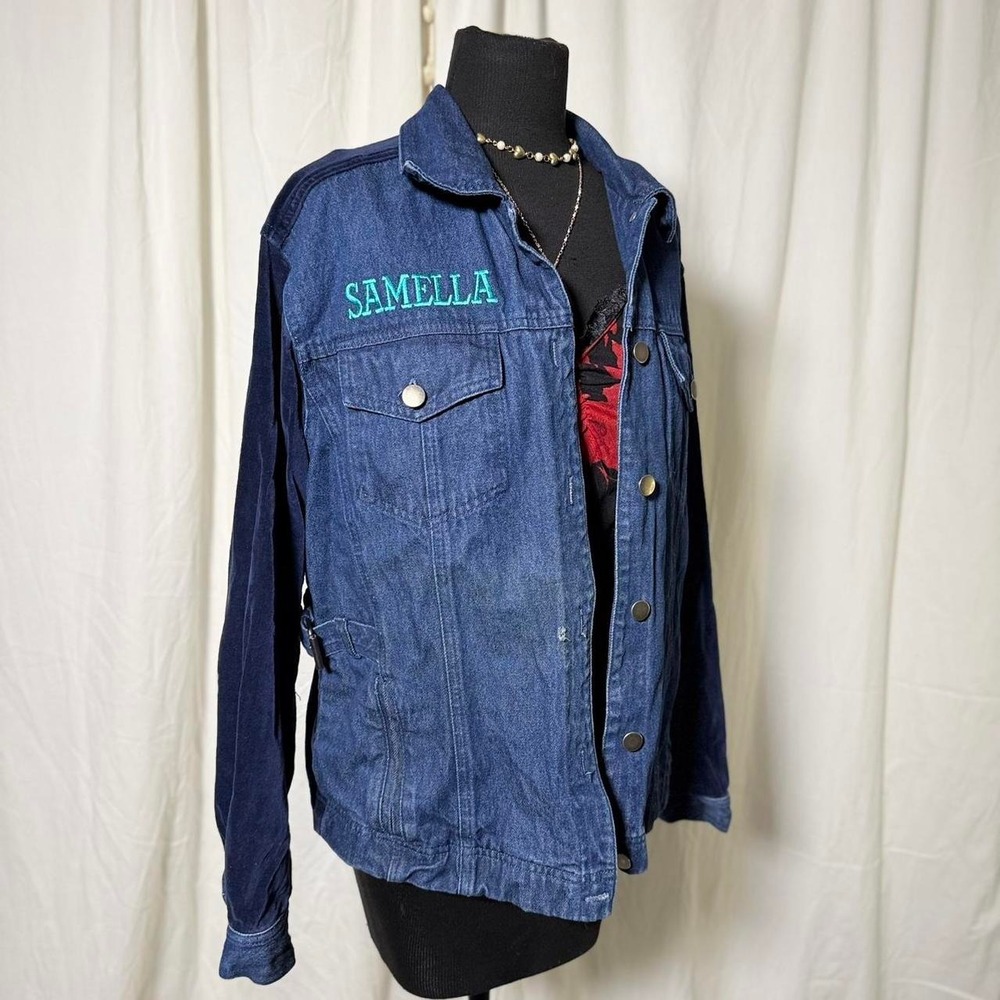 Together!Embroidered Denim + Velvet Jacket - M